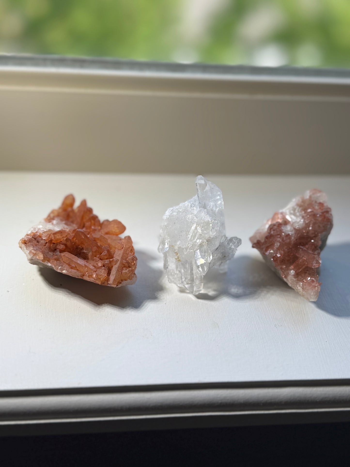Three Brazil Crystal Cluster Lot (Clear Quartz, Tangerine, Pink Lithium)