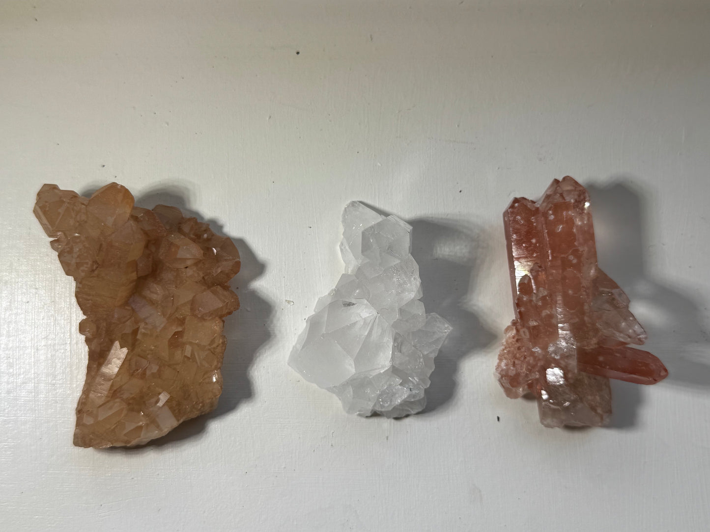 Three Brazil Crystal Cluster Lot (Clear Quartz, Tangerine, Pink Lithium)
