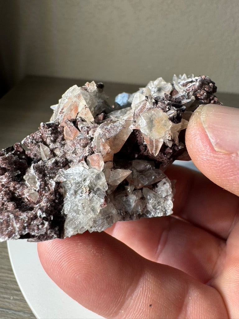 Dog Tooth Calcite with Hematite, El Potosi mine, Santa Eulalia, Chihuahua Mexico