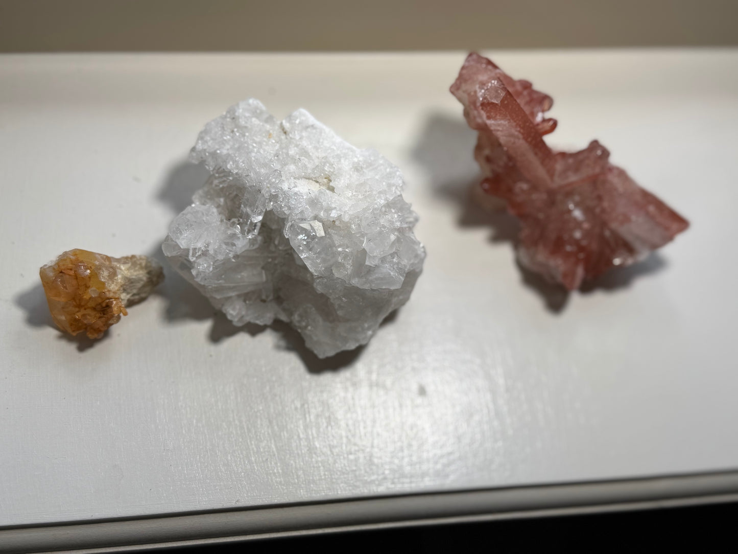 Three Brazil Crystal Cluster Lot (Clear Quartz, Tangerine, Pink Lithium)