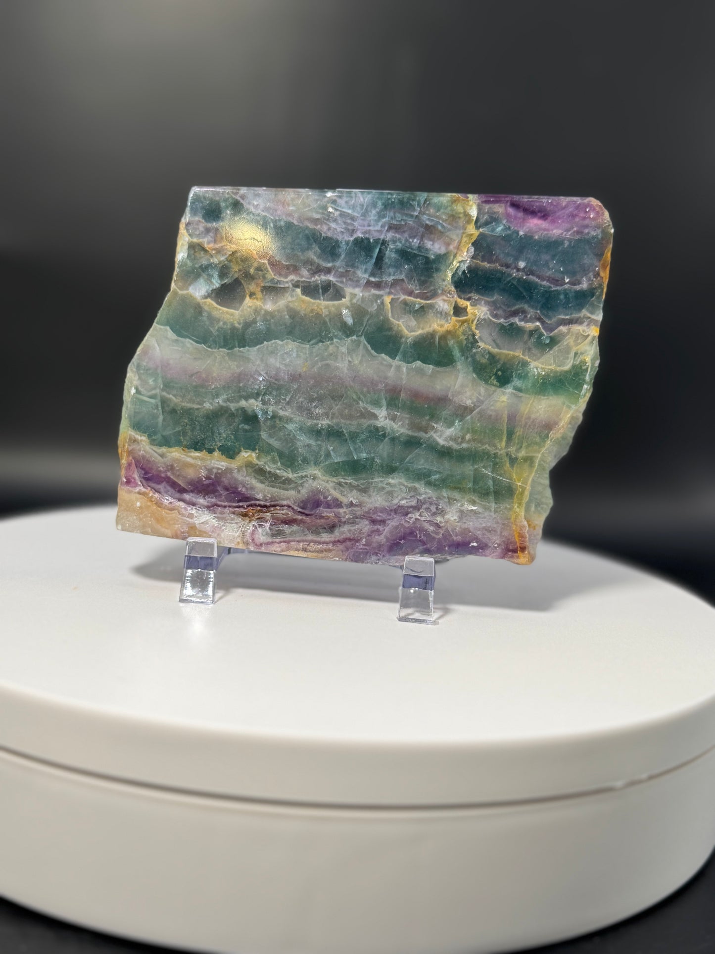 Thick Polished Rainbow Fluorite Slab