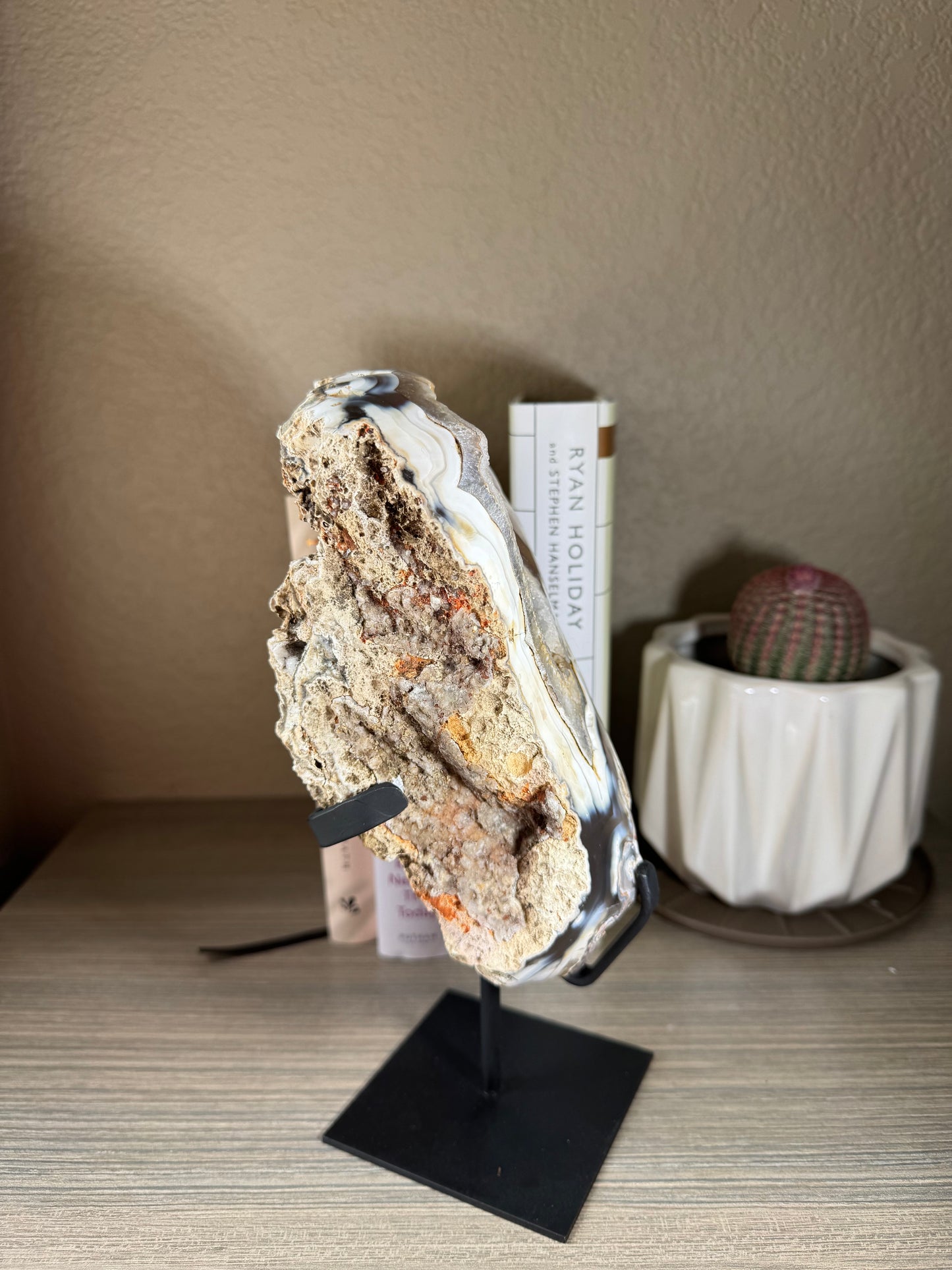 Brazilian Sugar Druzy covered Geode on Stand