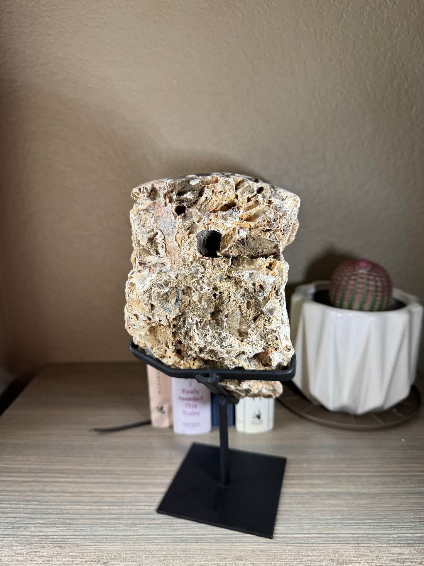 Brazilian Sugar Druzy covered Geode on Stand