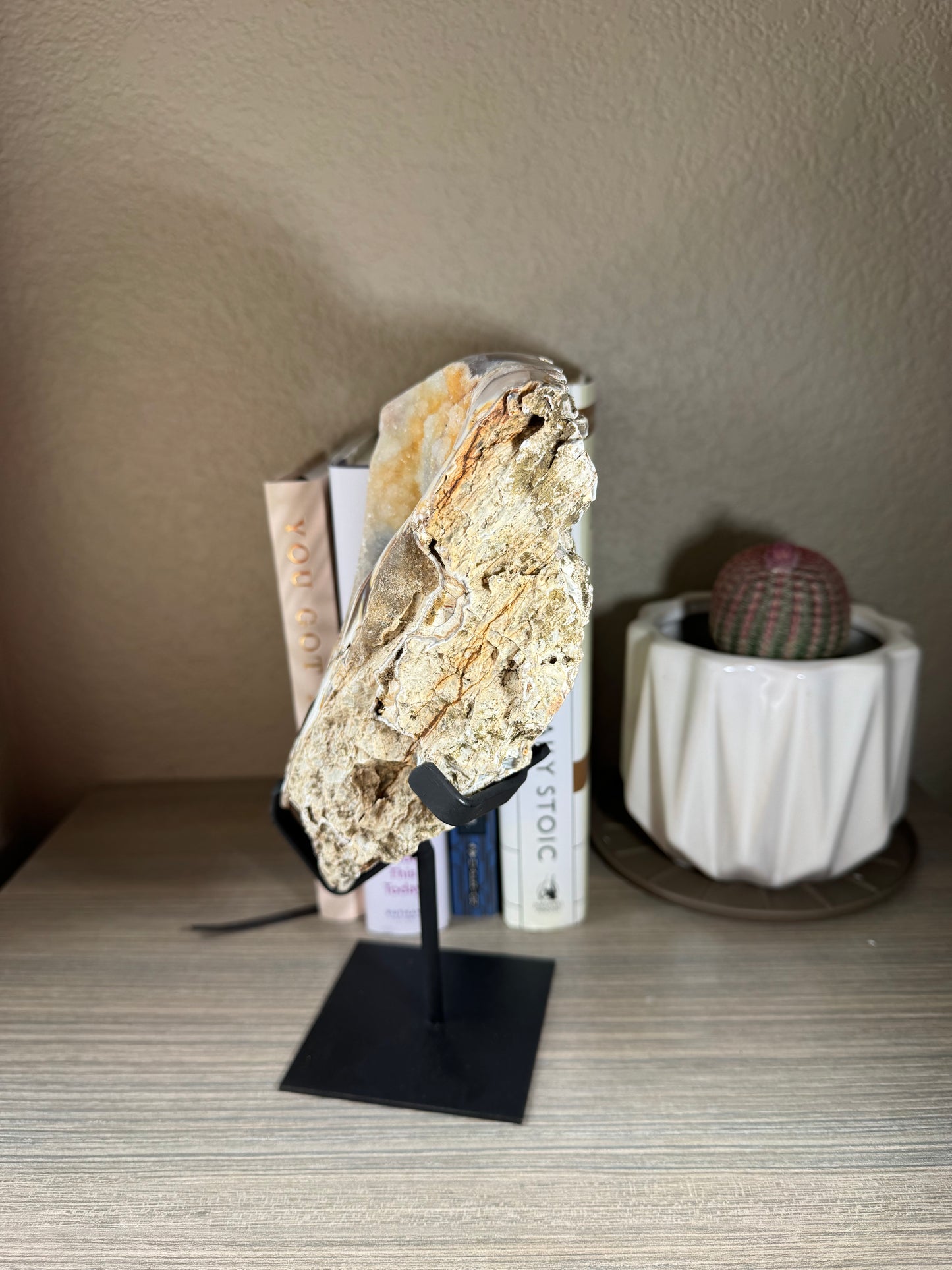 Brazilian Sugar Druzy covered Geode on Stand