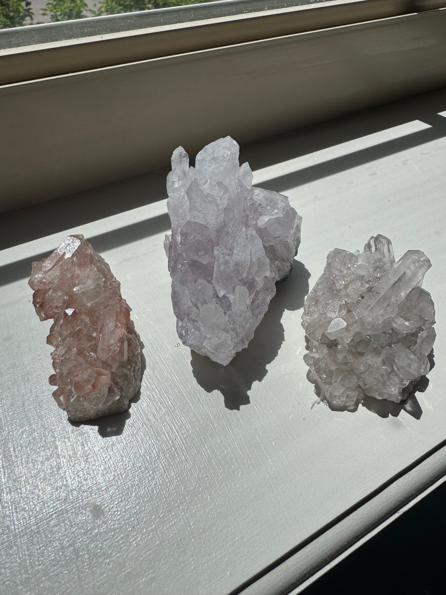 Three Brazil Crystal Lot (Clear Quartz Cluster, Pink Lithium, Amethyst Flower)