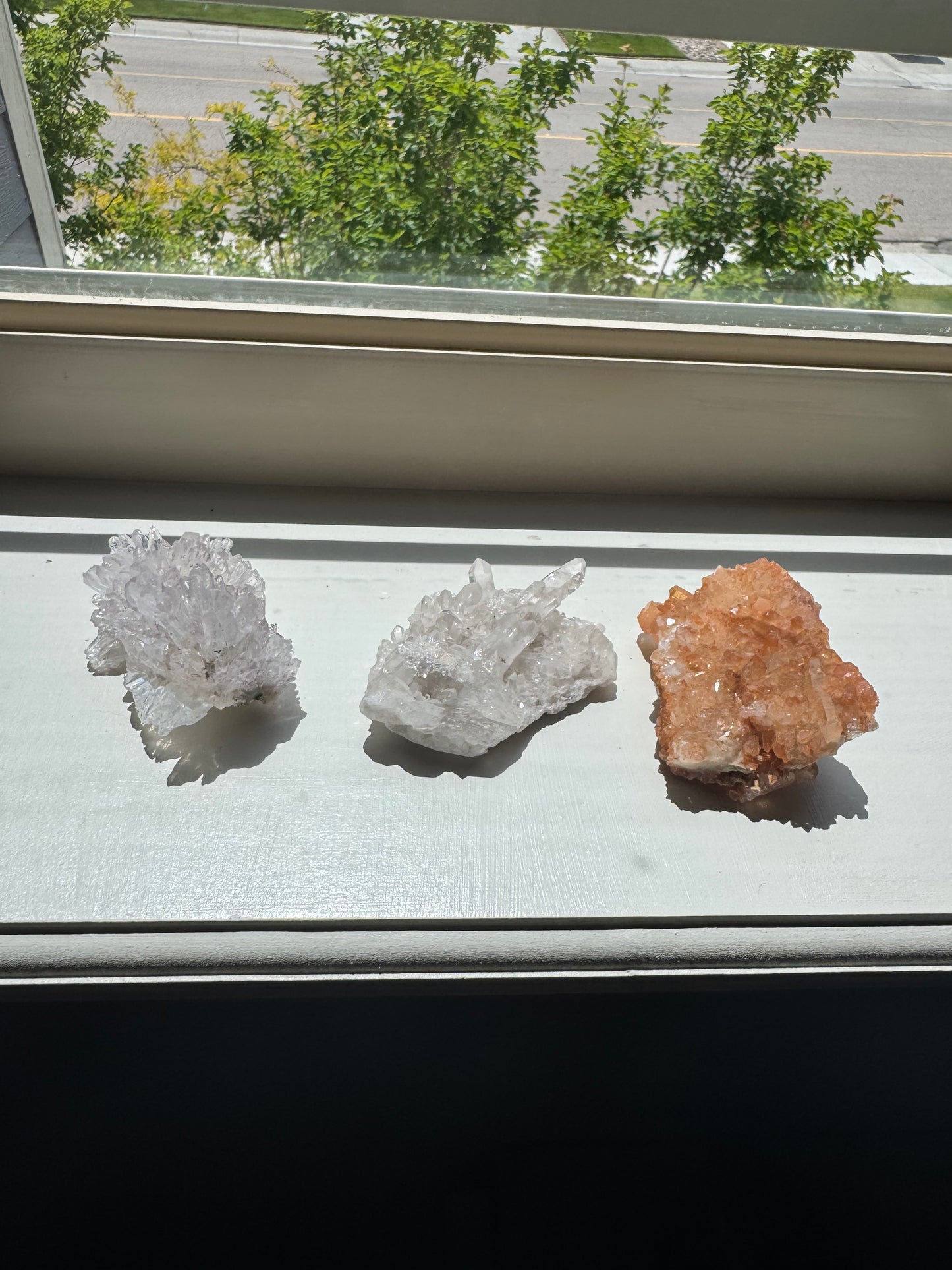 Three Brazil Crystal Cluster Lot (Clear Quartz Cluster, Tangerine, Amethyst Flower)