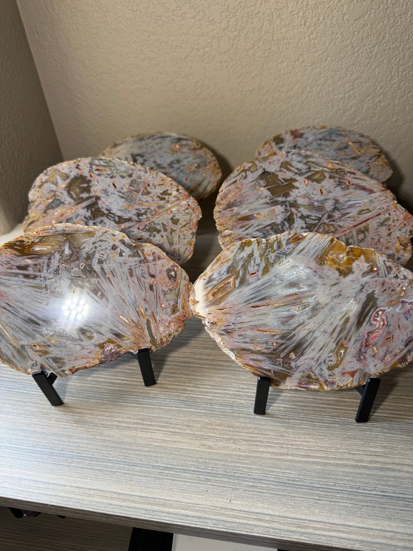 Rare High Grade Brazilian Sagenite Agate Slab on Metal Stand