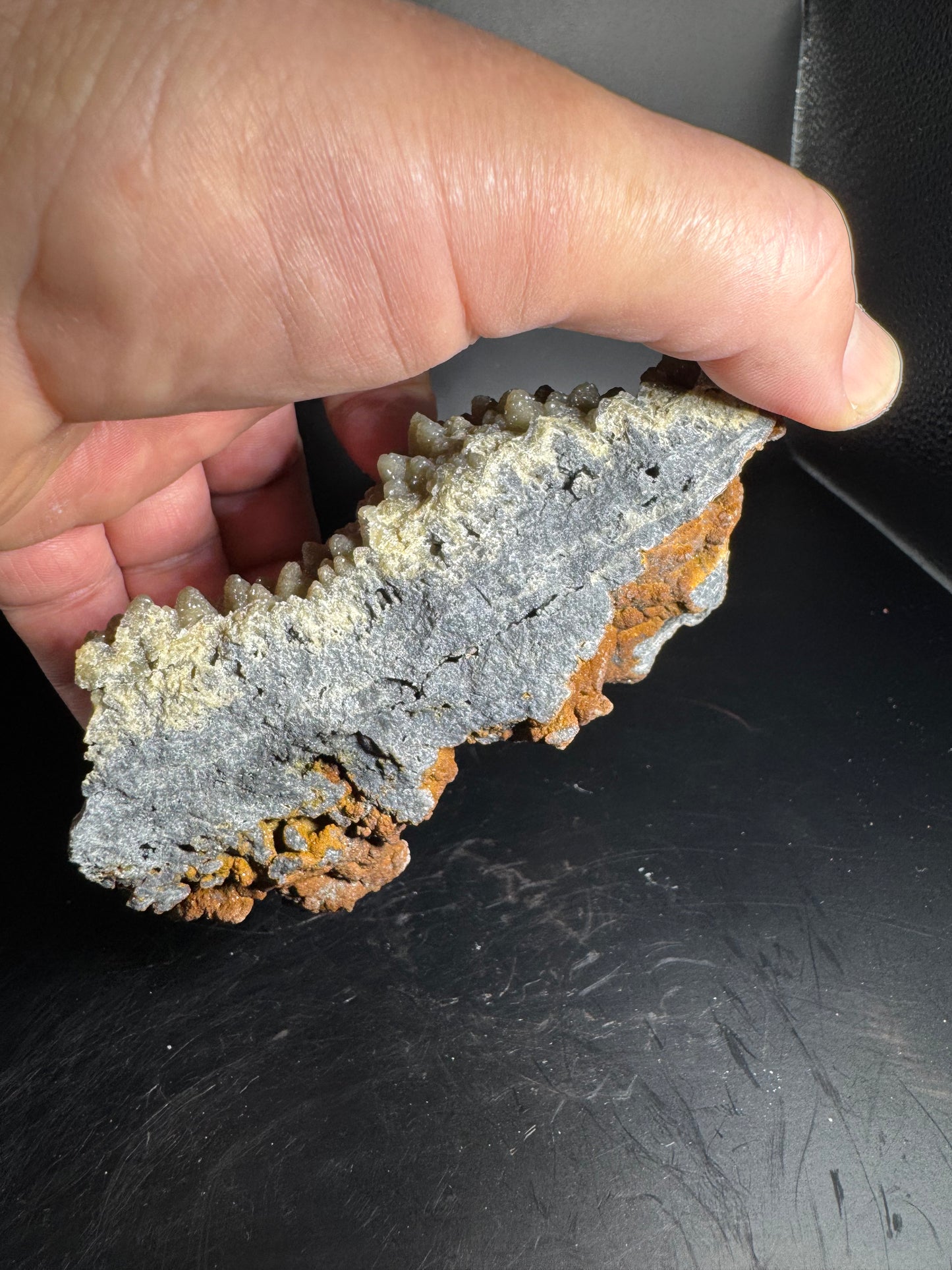 Smithsonite over Dog Tooth Calcite, La Ojuela mine, Mapimi, Durango Mexico 736 grams