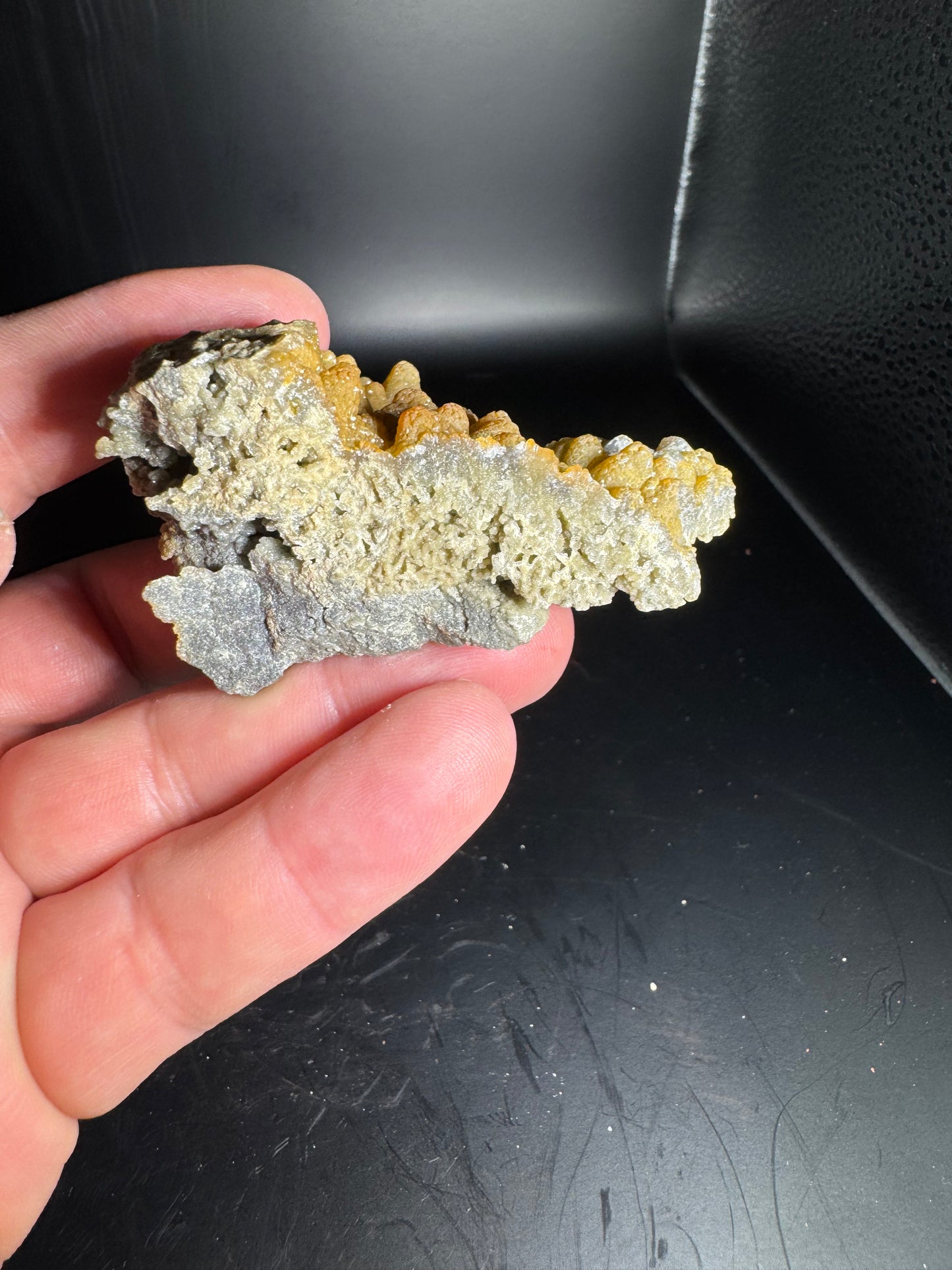 Smithsonite over Dog Tooth Calcite, La Ojuela mine, Mapimi, Durango Mexico 109 grams