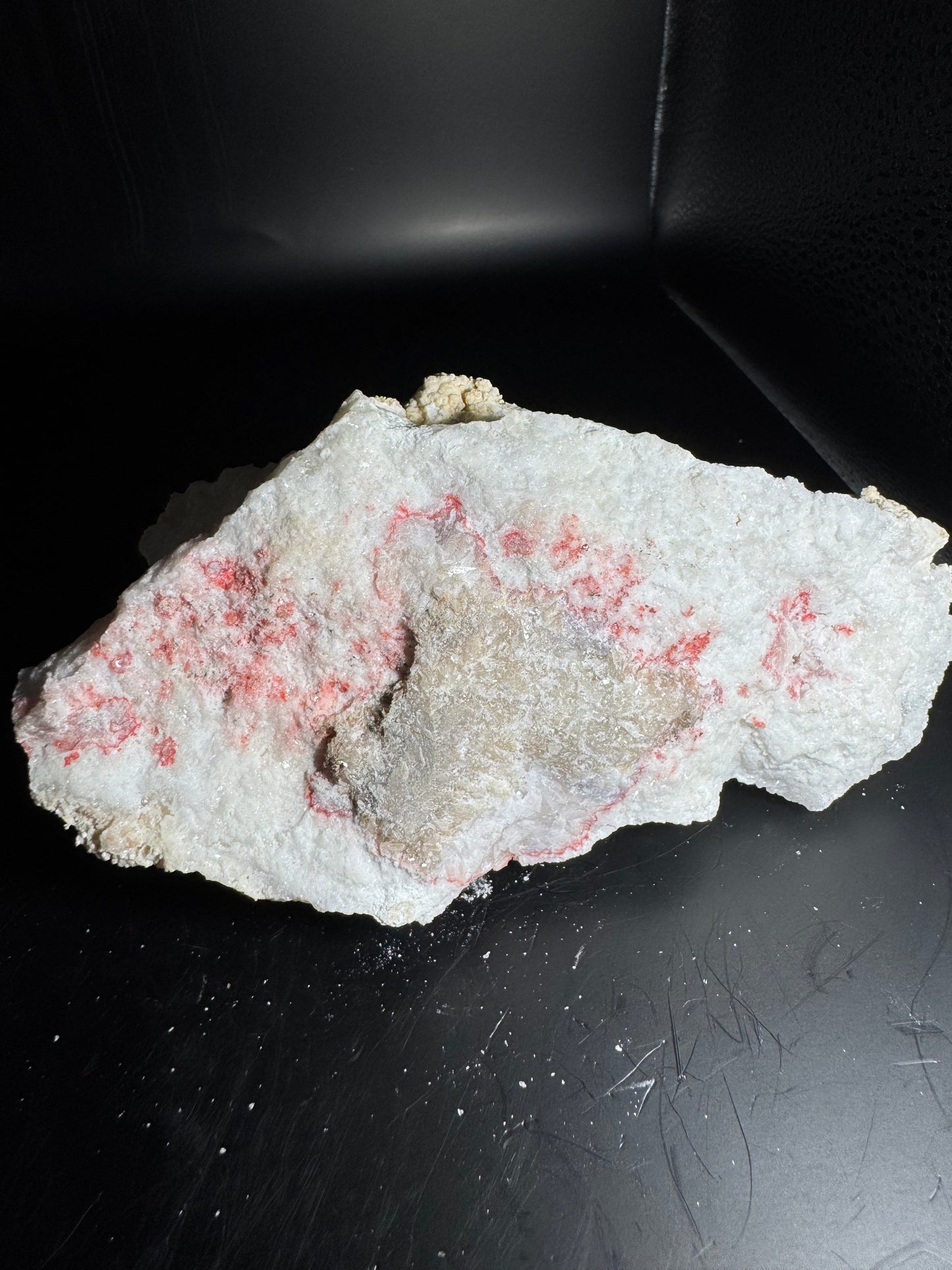 UV Reactive Cinnabar Druzy Quartz El Potosi Mine, Santa Eulalia, Chihuahua, Mex. 625 grams