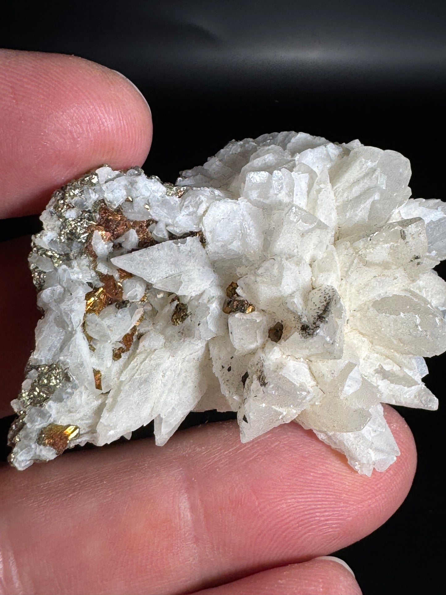 Iridescent Marcasite on Mangano Calcite Guerrero, Taxco Mex 37 Grams