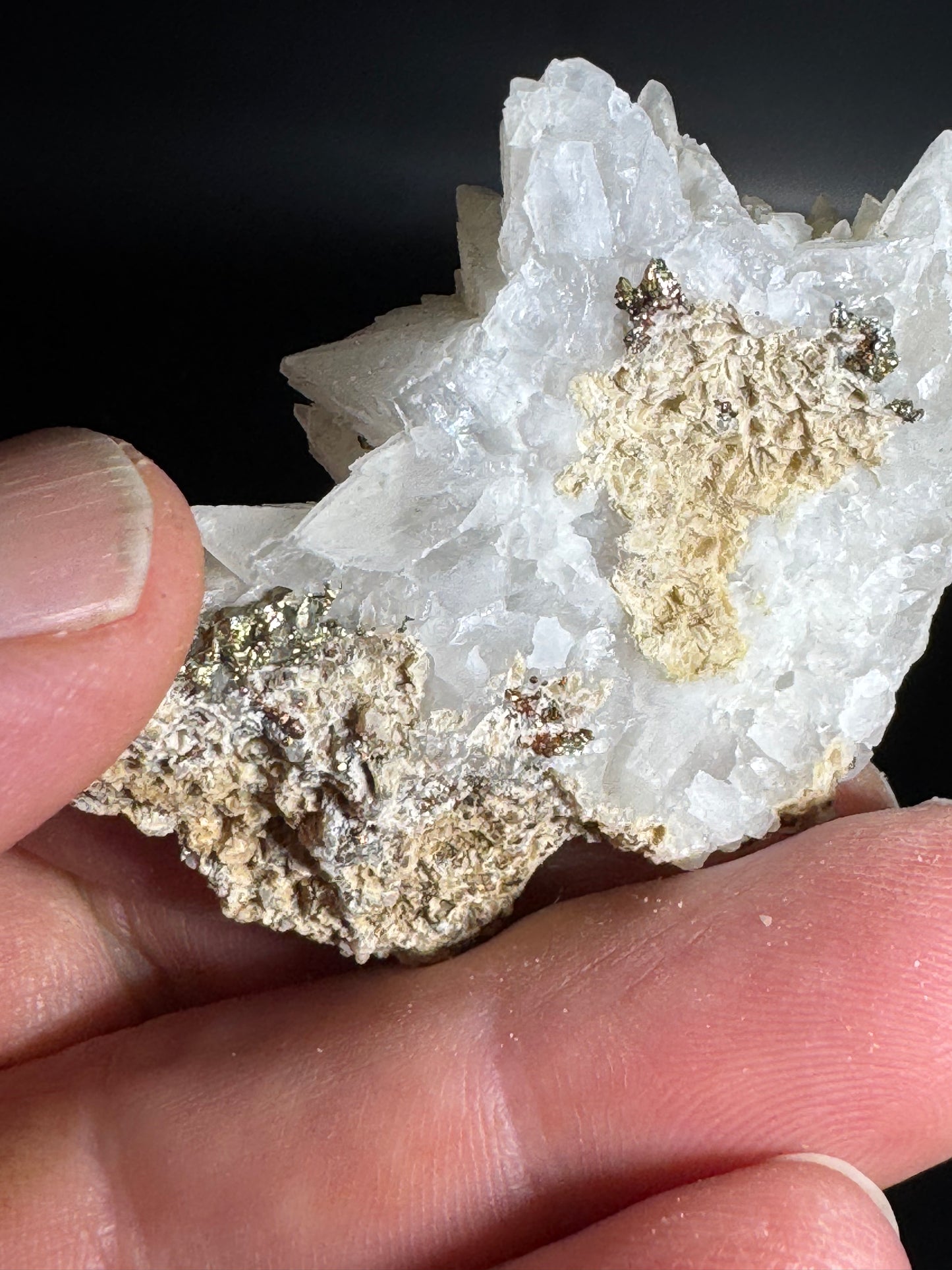 Iridescent Marcasite on Mangano Calcite Guerrero, Taxco Mex 37 Grams