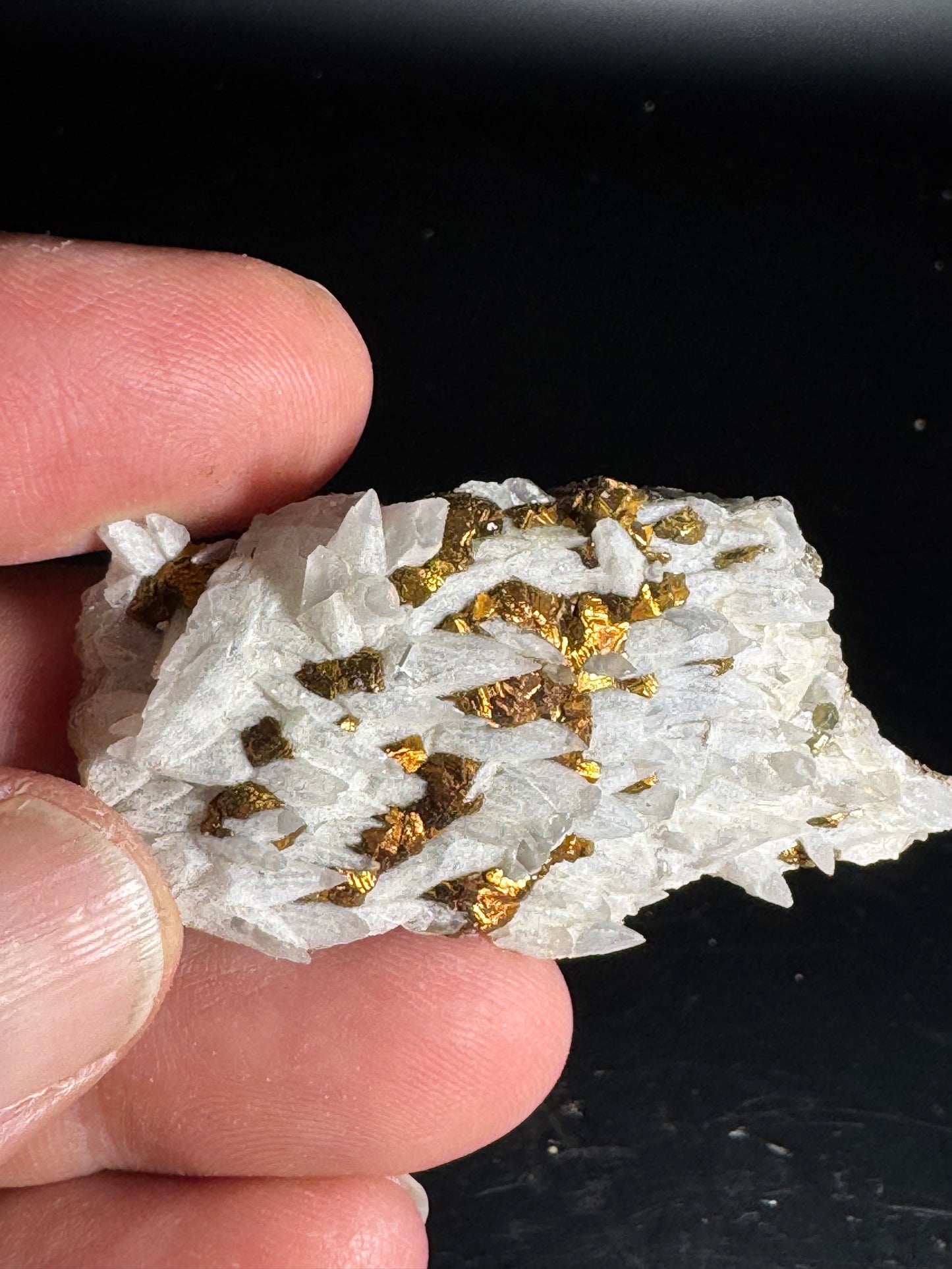 Iridescent Marcasite on Mangano Calcite Guerrero, Taxco Mex 16 Grams