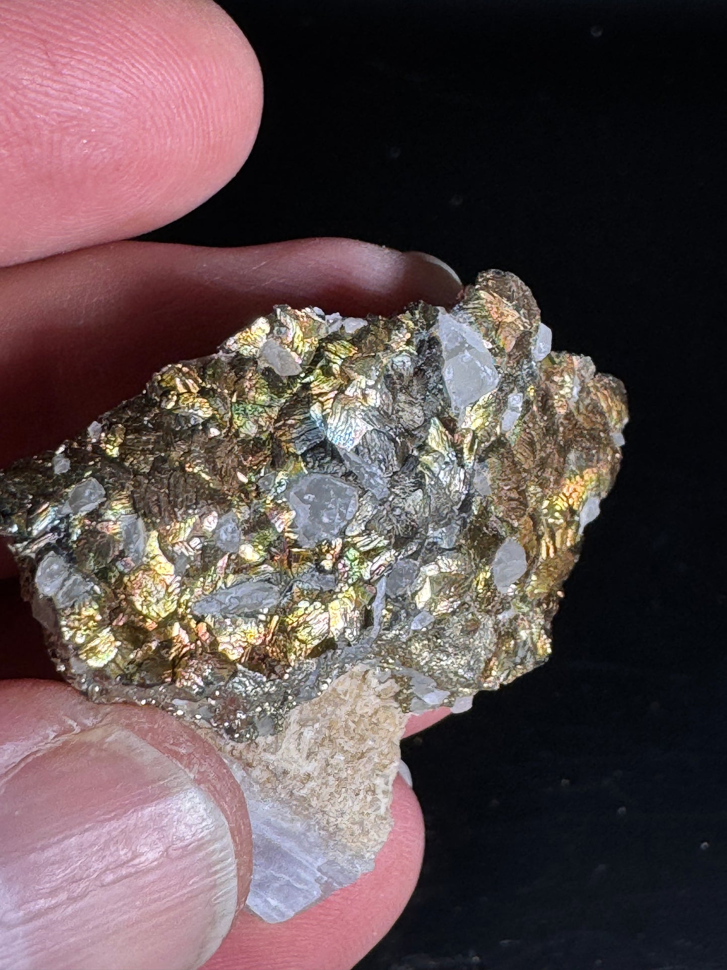 Iridescent Marcasite on Mangano Calcite Guerrero, Taxco Mex 28 Grams