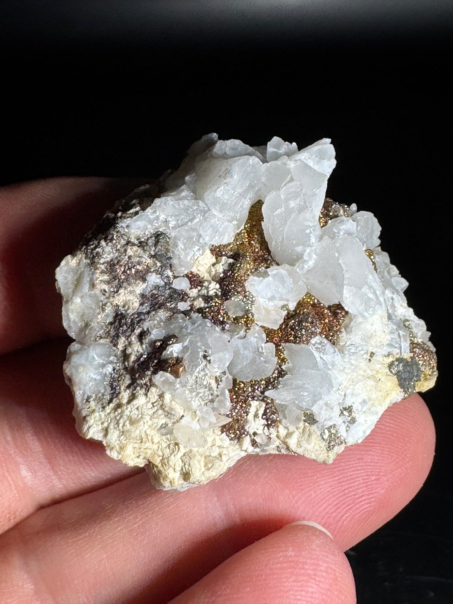 Iridescent Marcasite on Mangano Calcite Guerrero, Taxco Mex 50 Grams