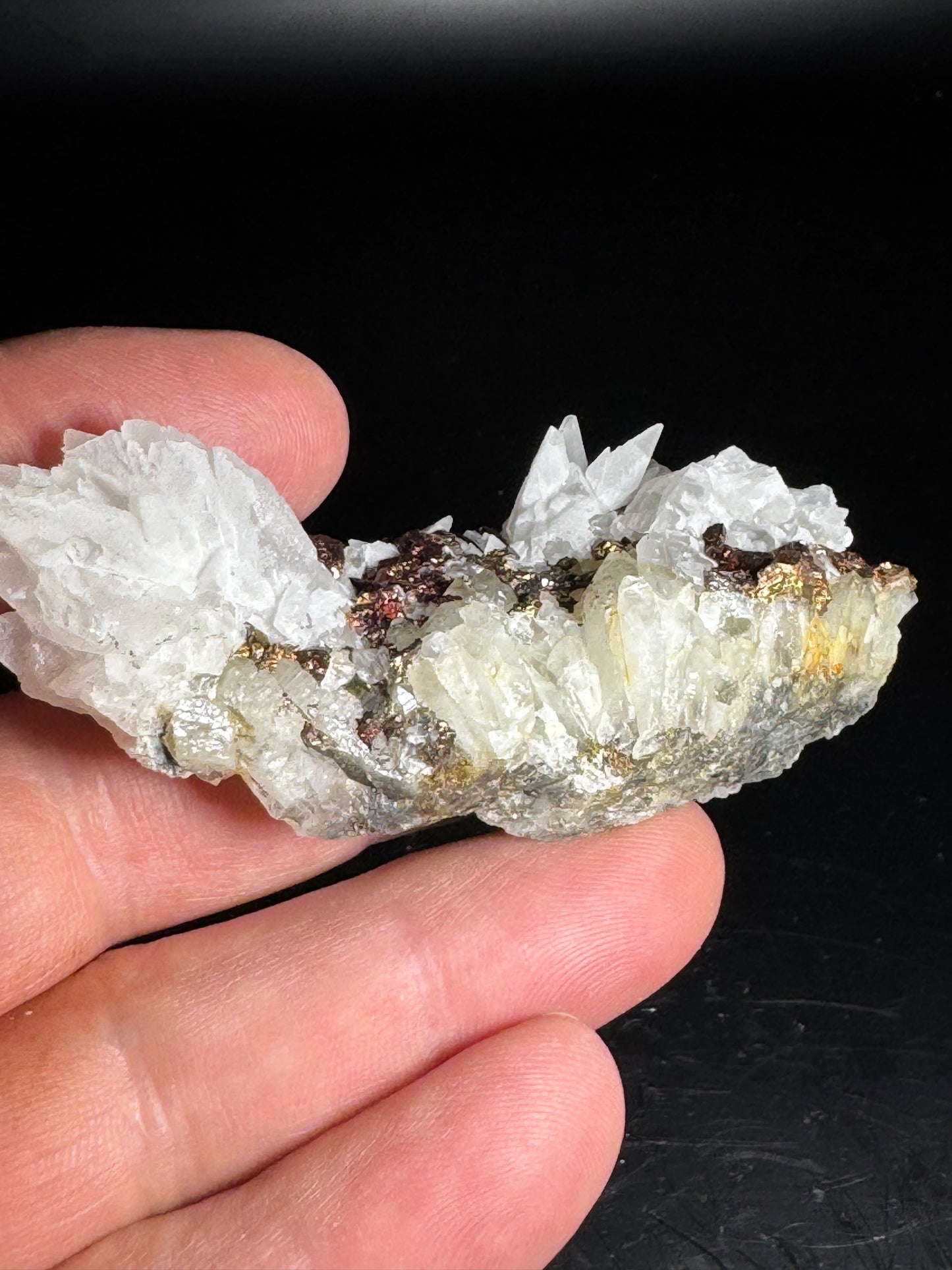 Iridescent Marcasite on Mangano Calcite Guerrero, Taxco Mex 48 Grams