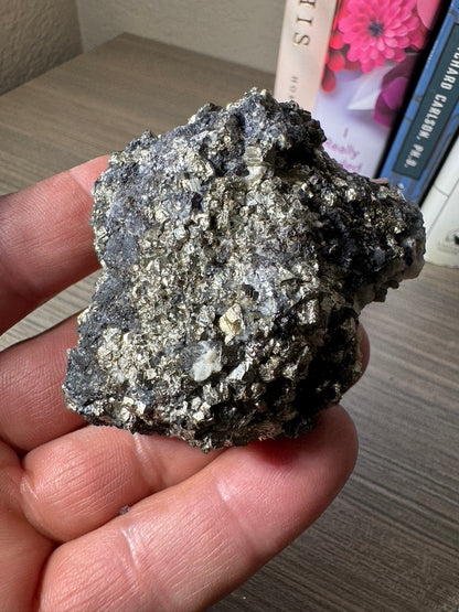 Pyrite on Fluorite from La Ojuela mine, Mapimi, Durango Mexico. 174 Grams (Golden Flame)