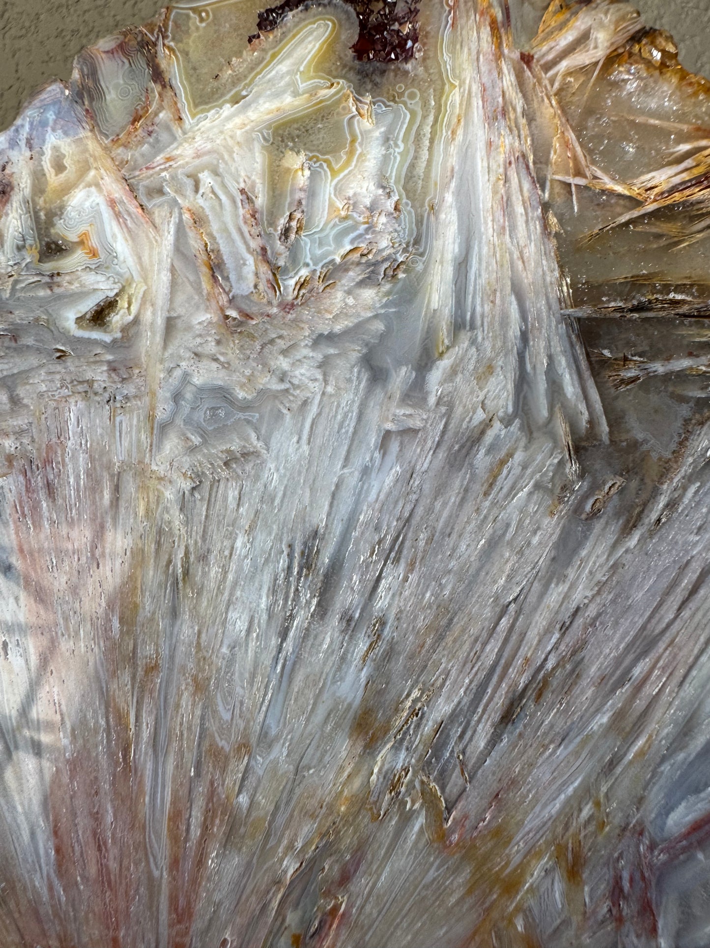 Rare High Grade Brazilian Sagenite Agate Slab on Metal Stand
