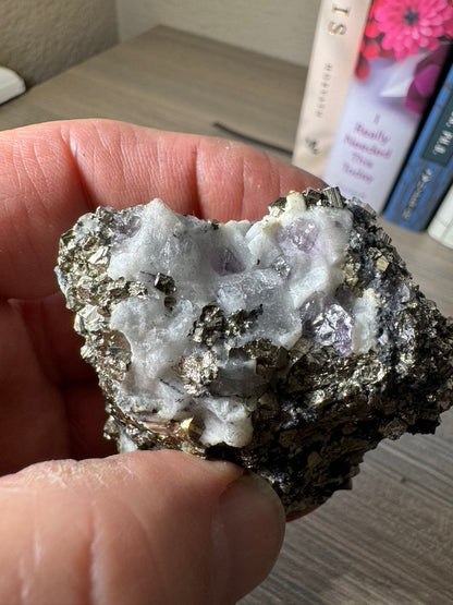 Pyrite on Fluorite from La Ojuela mine, Mapimi, Durango Mexico. 174 Grams (Golden Flame)