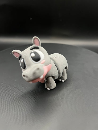 Flexi Hippo 3D Printed Articulated Fidget Toy with Rotating Head, Cute Desk Decor Animal Gift