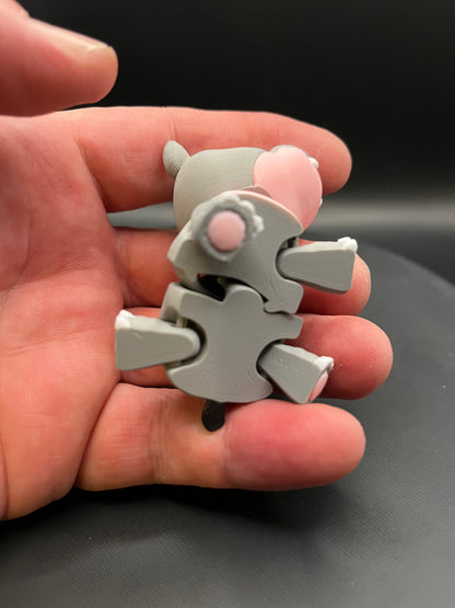 Flexi Hippo 3D Printed Articulated Fidget Toy with Rotating Head, Cute Desk Decor Animal Gift