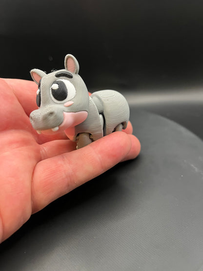 Flexi Hippo 3D Printed Articulated Fidget Toy with Rotating Head, Cute Desk Decor Animal Gift