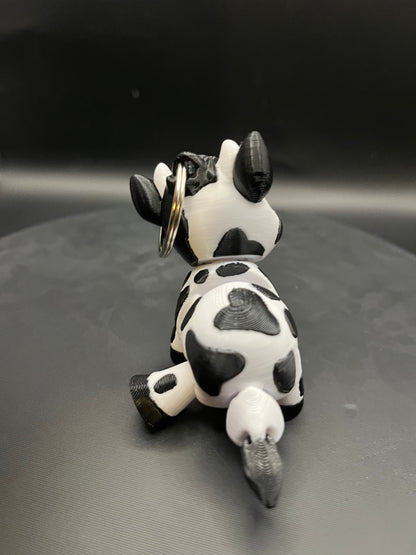 Flexi Cow Keychain - 3D Printed Articulated Moving Head, Cute Farm Animal Charm for Tote Bag, Bag Accessories