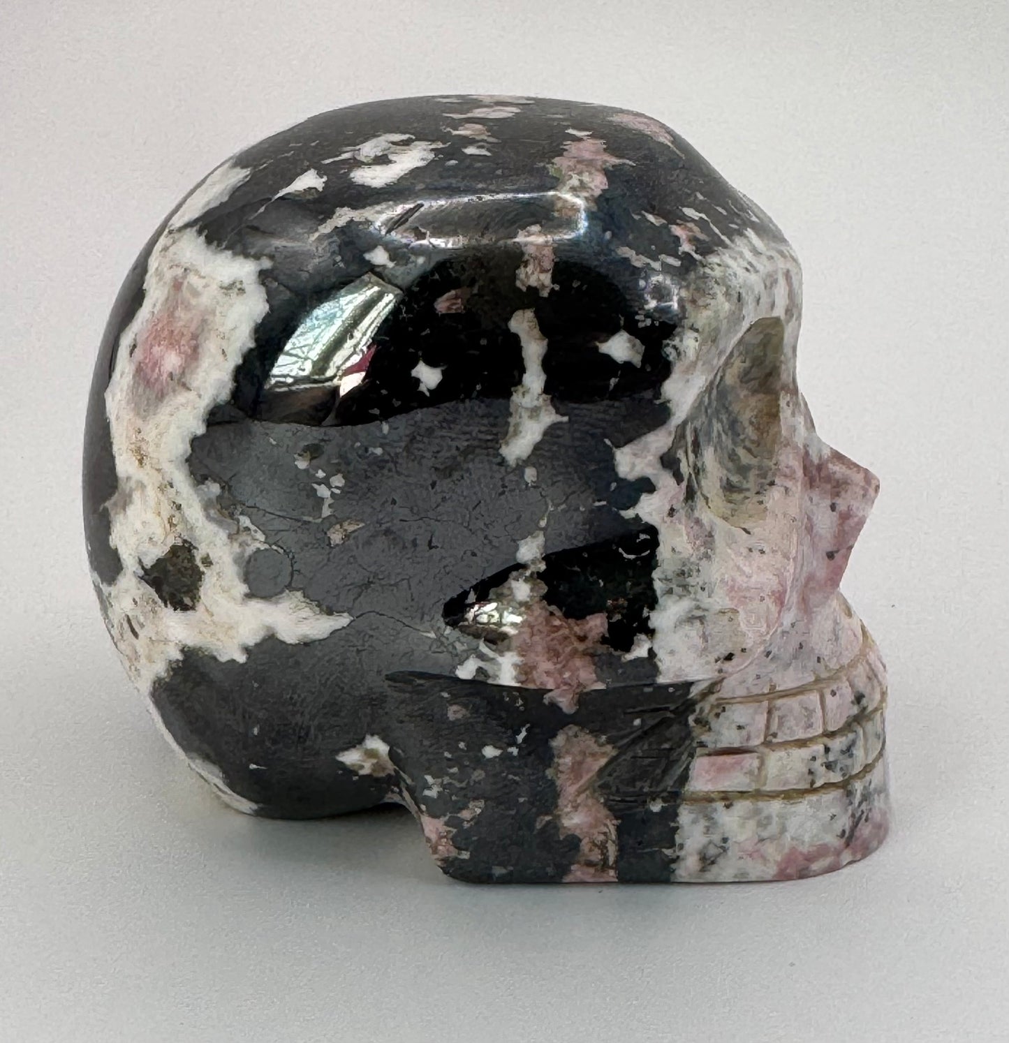 Rhodonite and Galena Skull