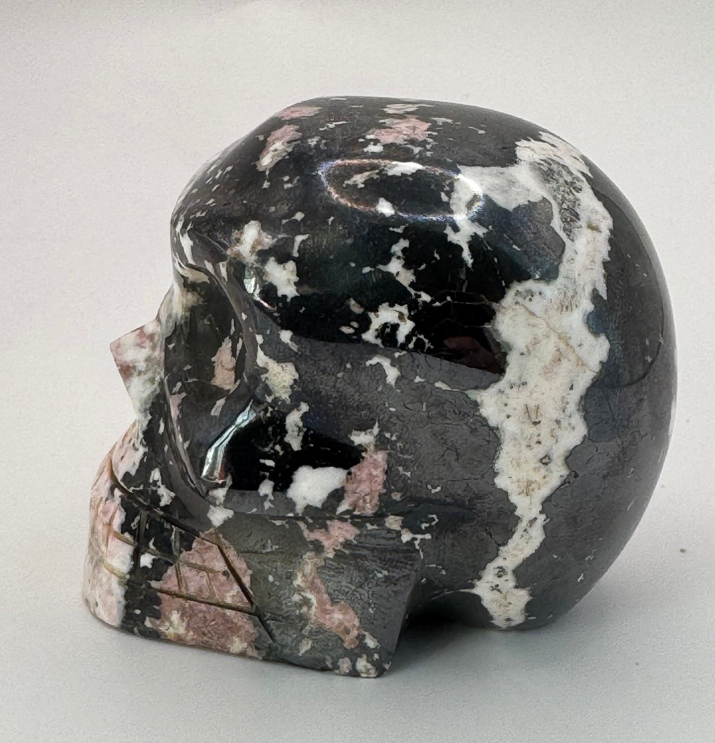 Rhodonite and Galena Skull