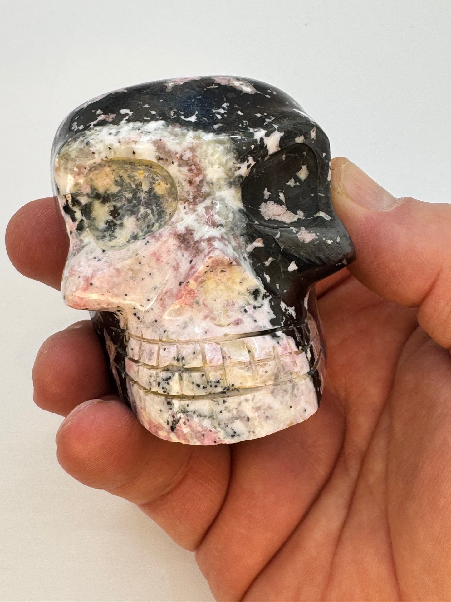 Rhodonite and Galena Skull