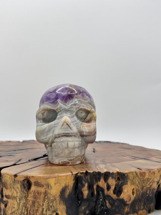 Amethyst Banded Agate Carved Skull 3.0"
