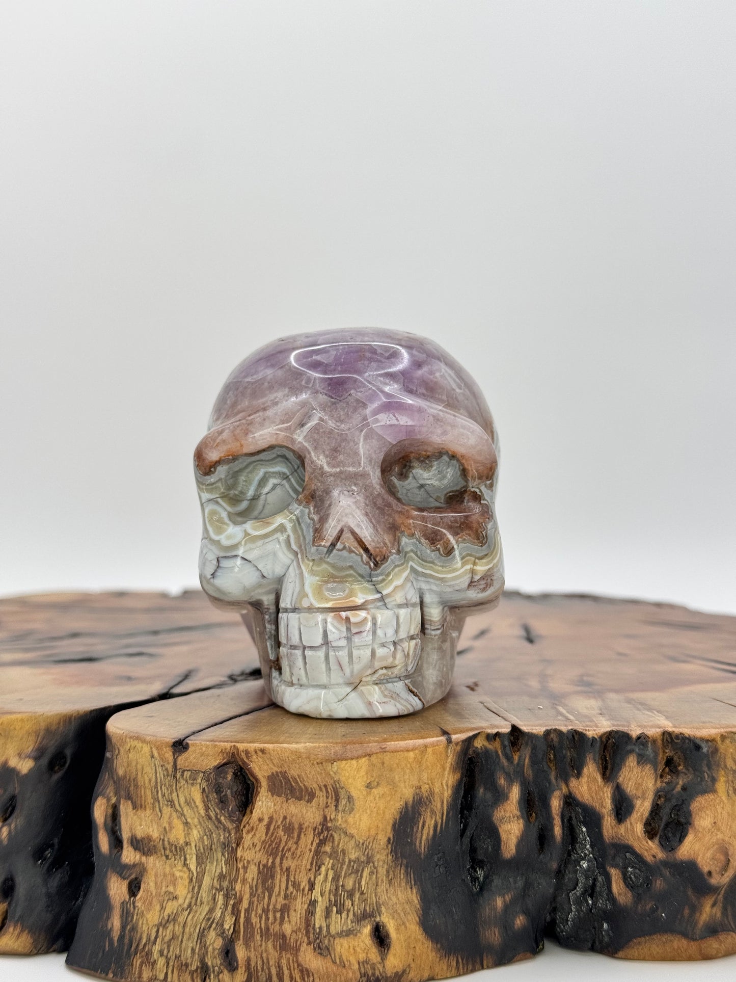 Amethyst Banded Agate Carved Skull 3.0"