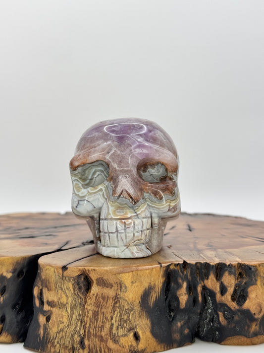 Amethyst Banded Agate Carved Skull 3.0"