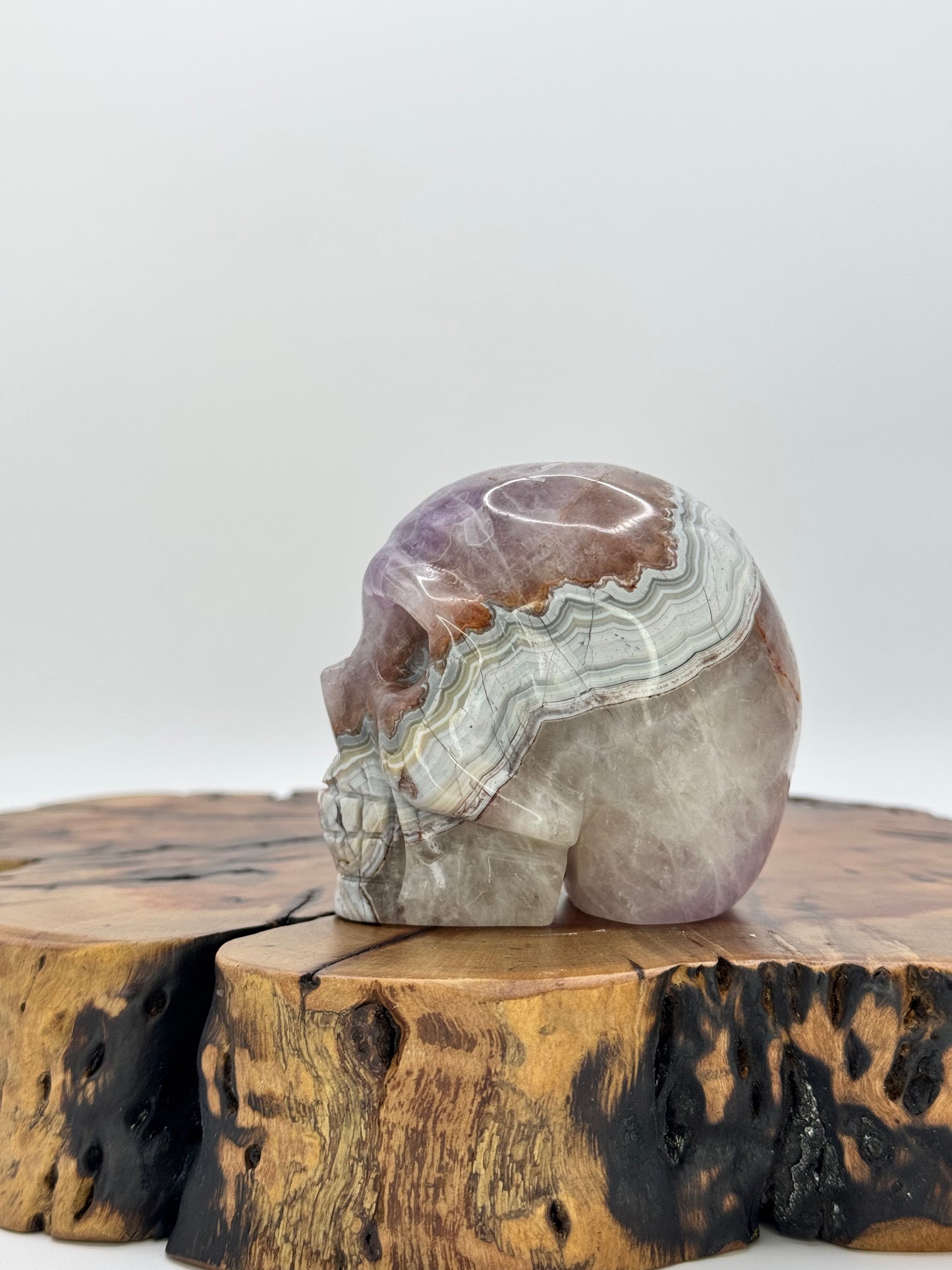Amethyst Banded Agate Carved Skull 3.0"