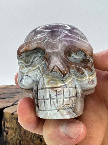 Amethyst Banded Agate Carved Skull 3.0"