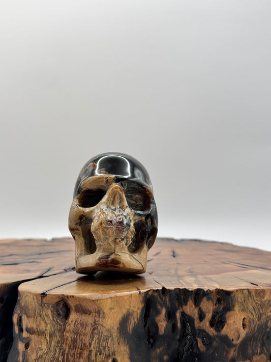 Blue Amber Hand Carved Skull 2.5" UV reactive!