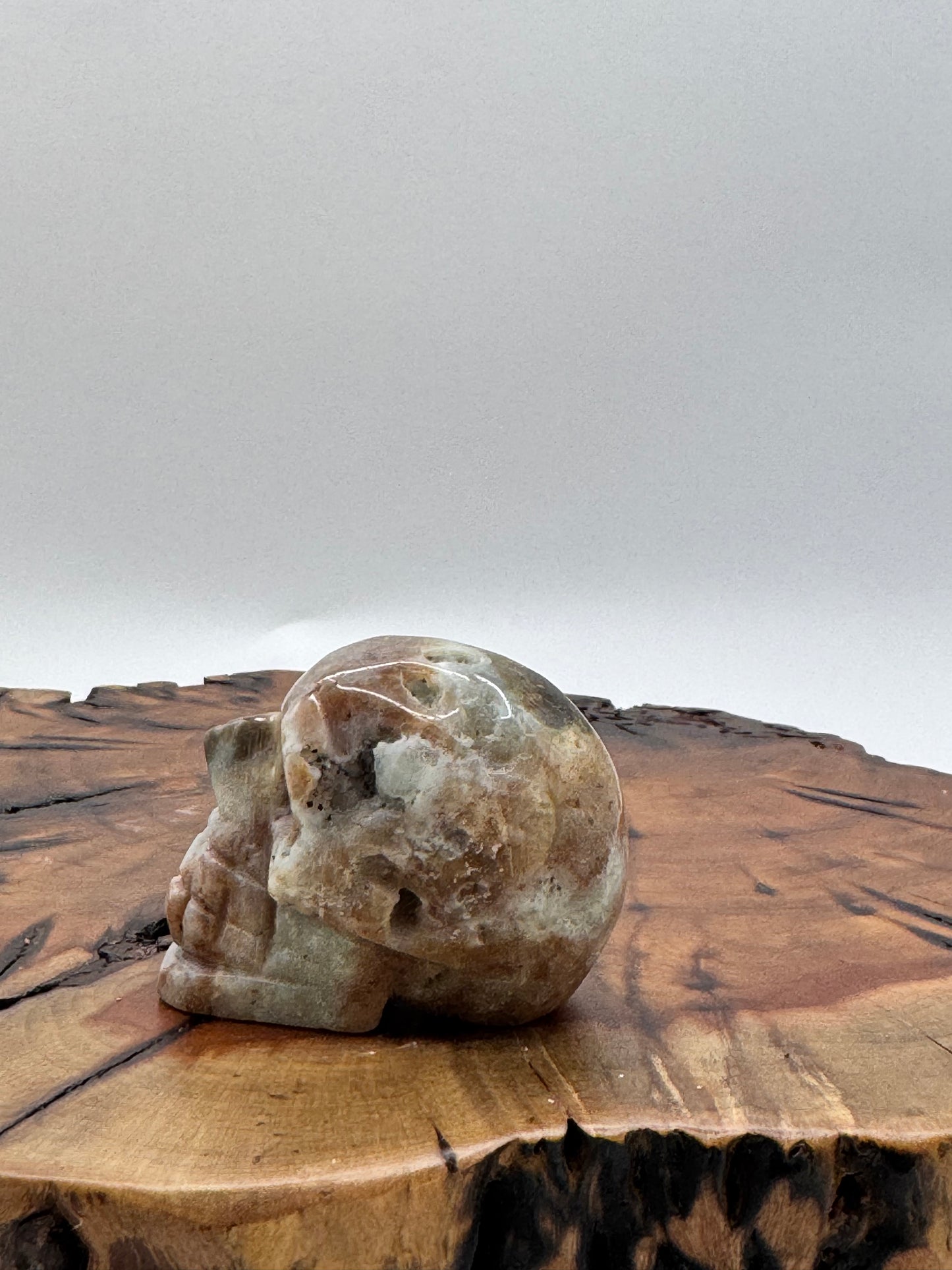 Hand Carved Agate Skull with Druzy 2"