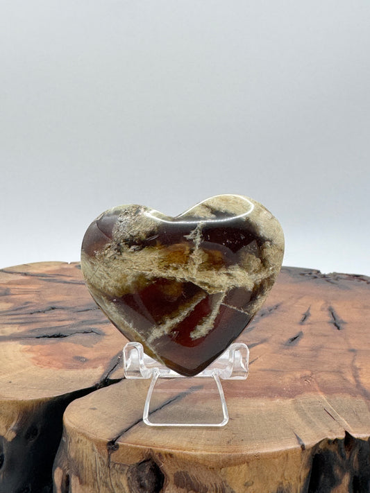 Blue Amber Hand Carved Heart 2" UV Reactive