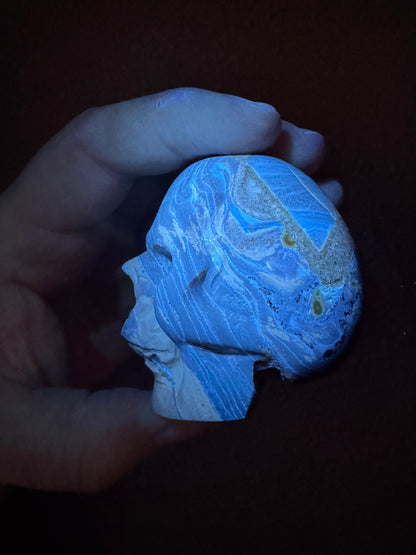 Blue Amber Hand Carved Skull 2.5" UV reactive!