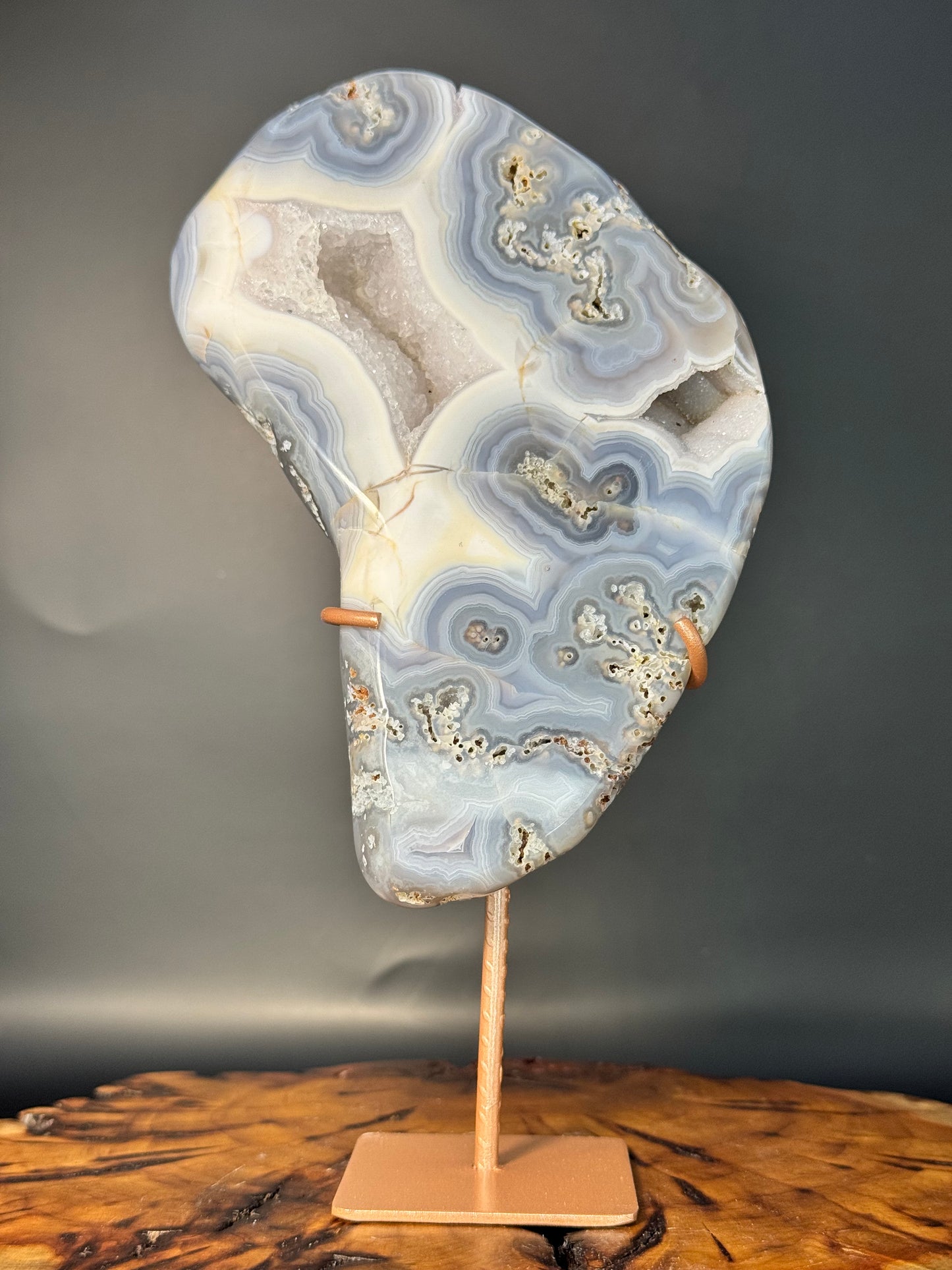 Blue Agate and Jasper Banded with Druzy Freeform From Brazil