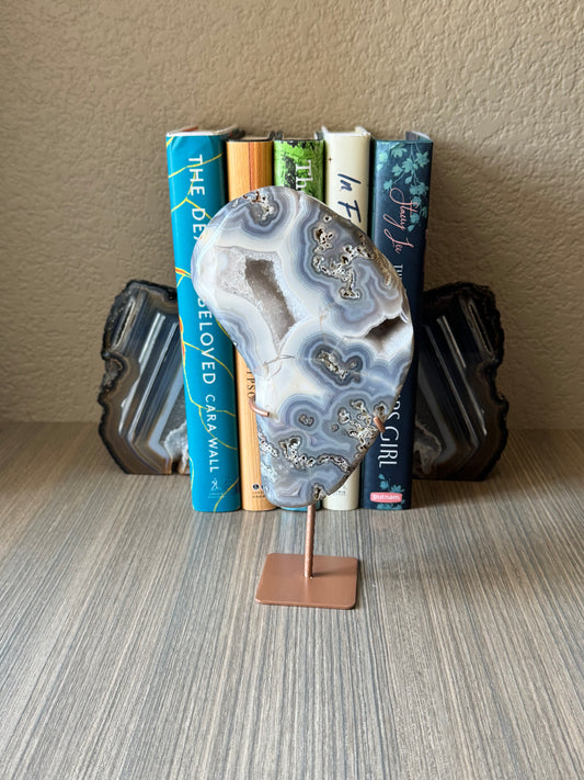 Blue Agate and Jasper Banded with Druzy Freeform From Brazil