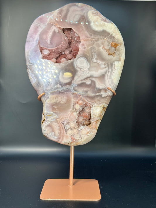 Large Pink Amethyst with Sugar Druzy Freeform From Brazil with Stand