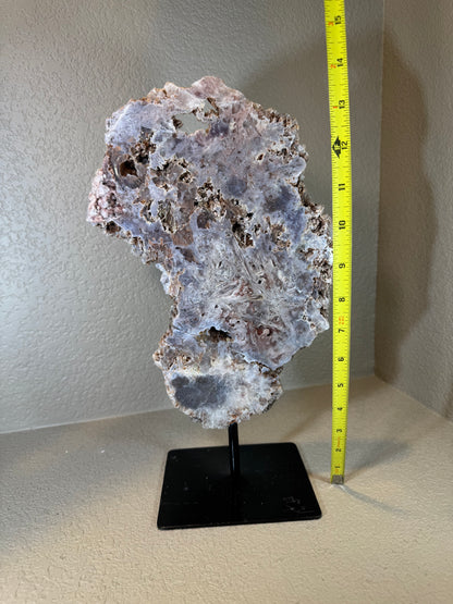 Huge Pink Amethyst Slab with Purple Hue Statement Piece on Stand