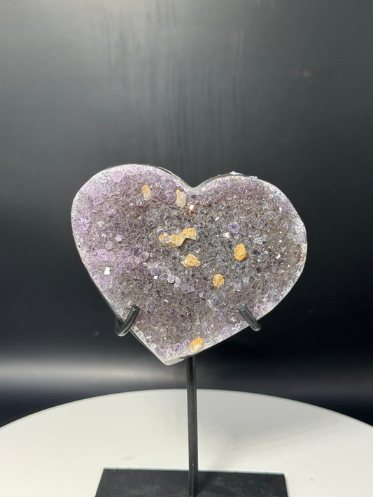 Amethyst Heart with Calcite on Stand From Brazil