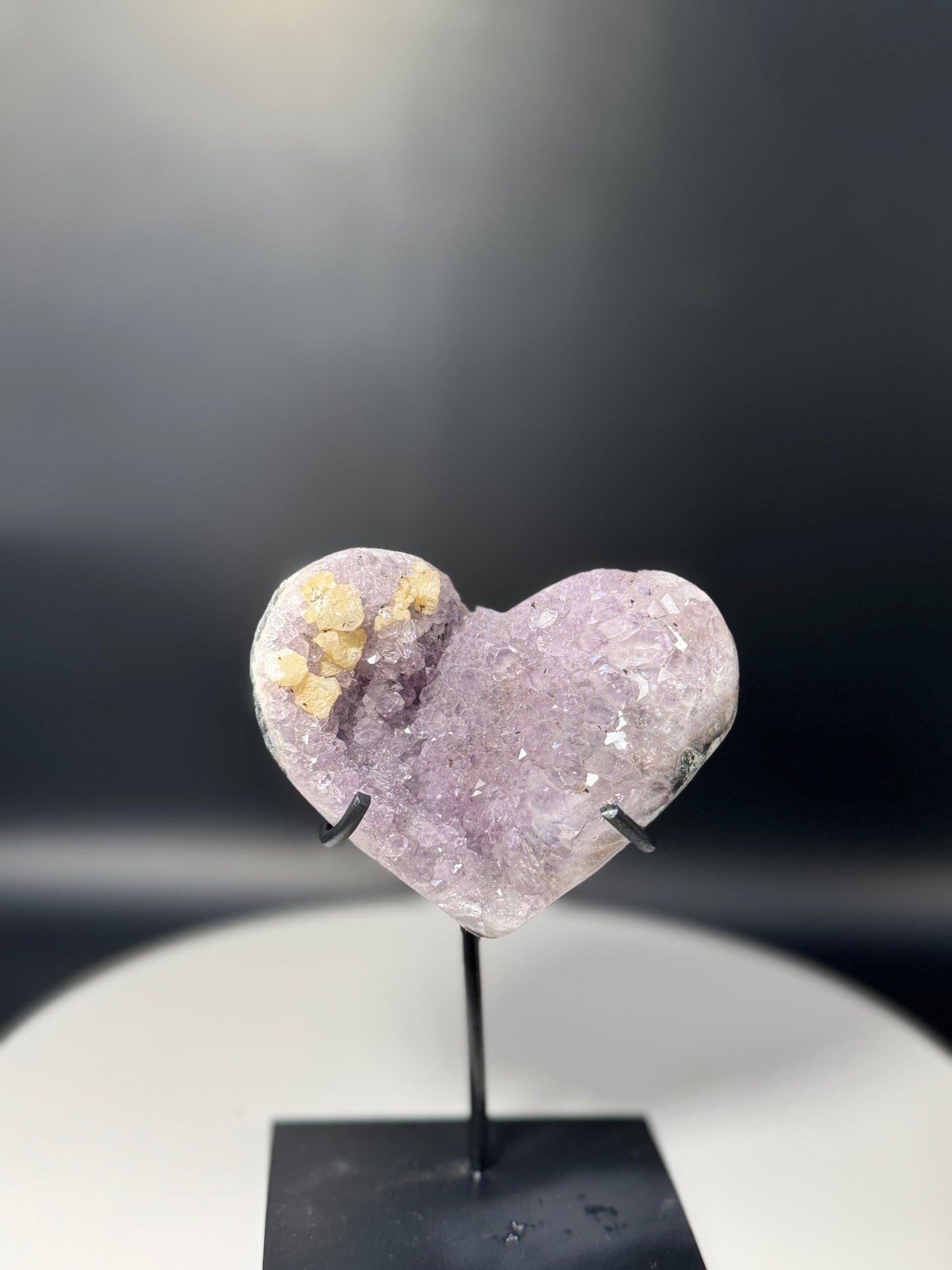 Amethyst Heart with Calcite on Stand From Brazil