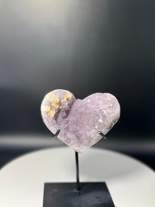 Amethyst Heart with Calcite on Stand From Brazil