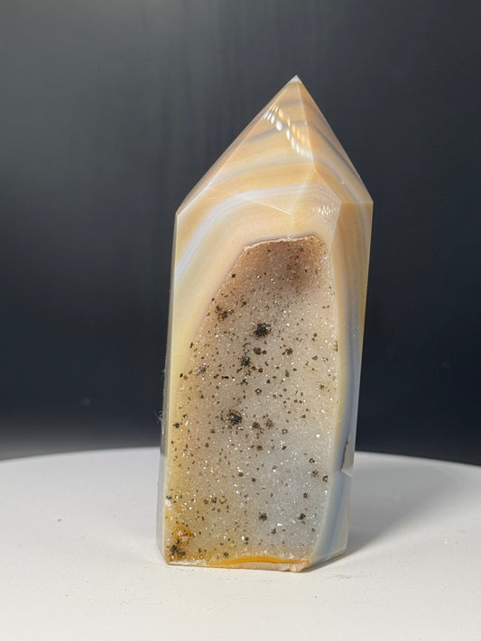 Brazilian Agate Tower with Druzy