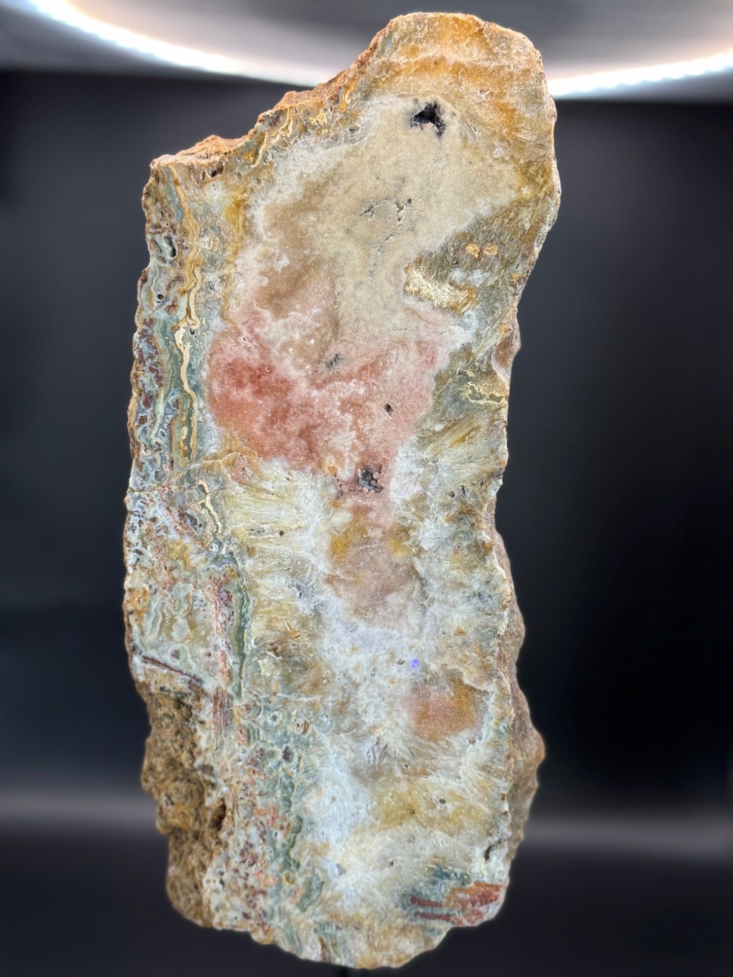 Pink Amethyst Slab with Agate on Stand from Brazil