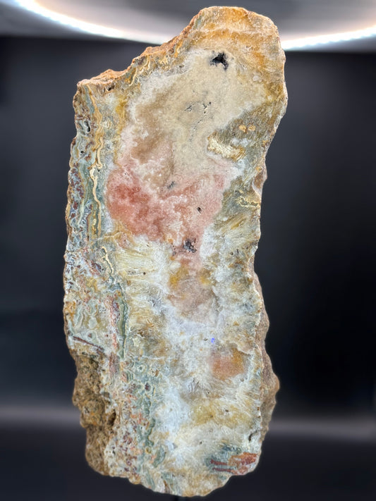 Pink Amethyst Slab with Agate on Stand from Brazil