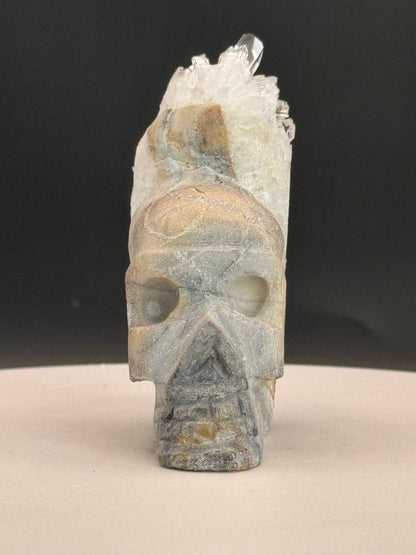 Hand Carved Skull with Quartz Crystals